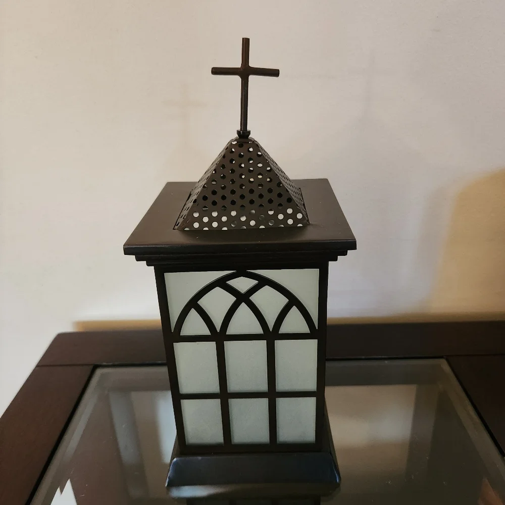 At Home America Divine Reflection Lantern Tea Light Candle Holder Black NIB